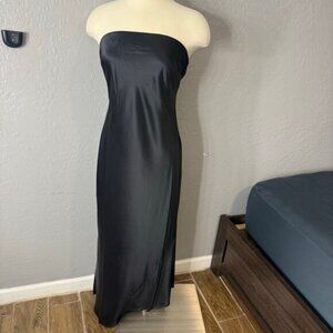 Quince 100% Washable Silk Strapless Midi Dress, Black, S